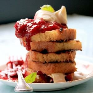 Grilled Pound Cake With Basil-Plum Compote
