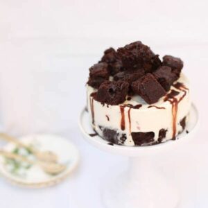 Ice Cream Cake, Brownies and Chocolate Syrup