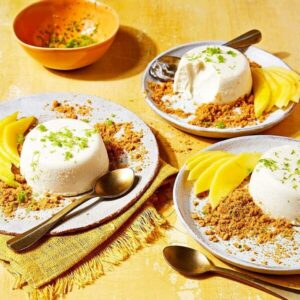 Coconut panna cotta with mango & ginger nuts