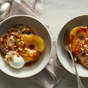 Caramelized Pears with Chai–Maple Syrup Dumplings