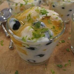 Mangoes and Blueberries in Yogurt Cream